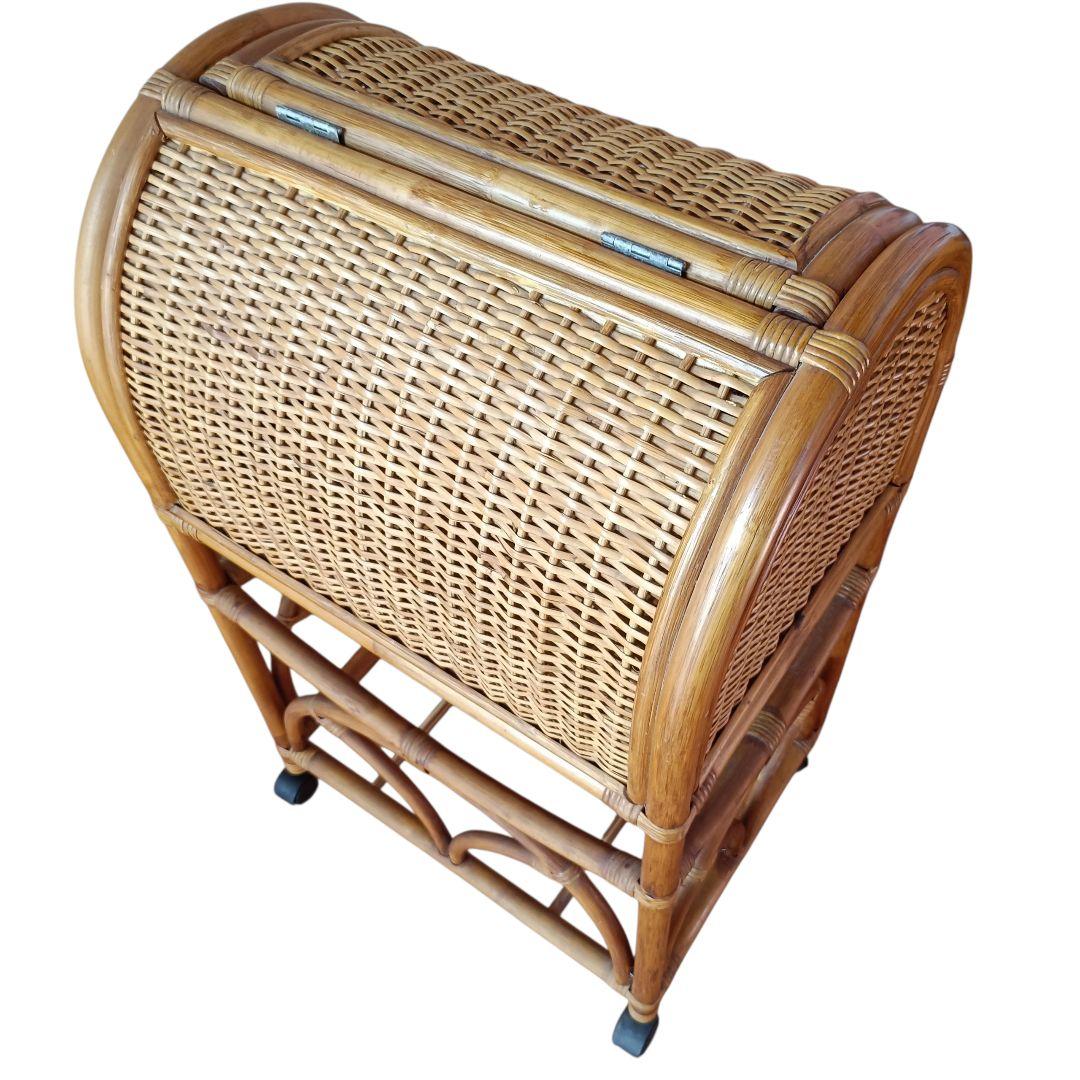 希少　飴色ラタン収納 ランドリーラック バスケット キャスター付き