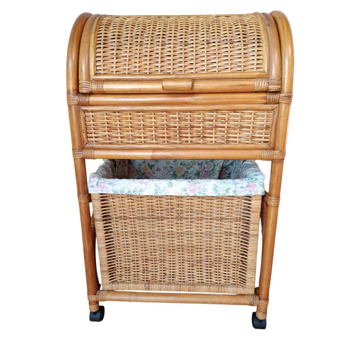 希少　飴色ラタン収納 ランドリーラック バスケット キャスター付き