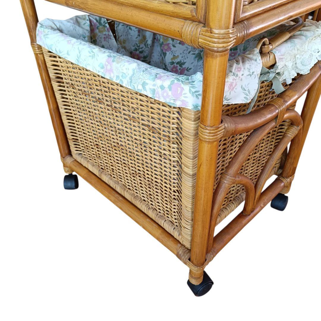 希少　飴色ラタン収納 ランドリーラック バスケット キャスター付き