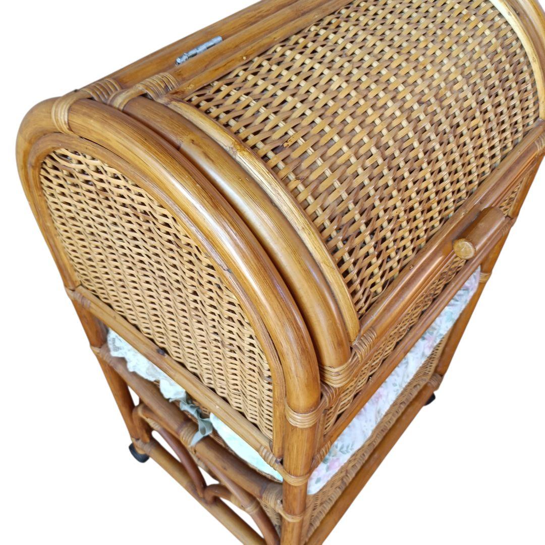 希少　飴色ラタン収納 ランドリーラック バスケット キャスター付き