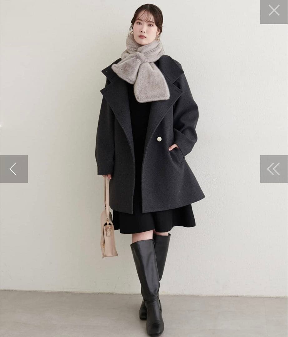 ナチュラルクチュール　スタンドカラーミドル丈コート