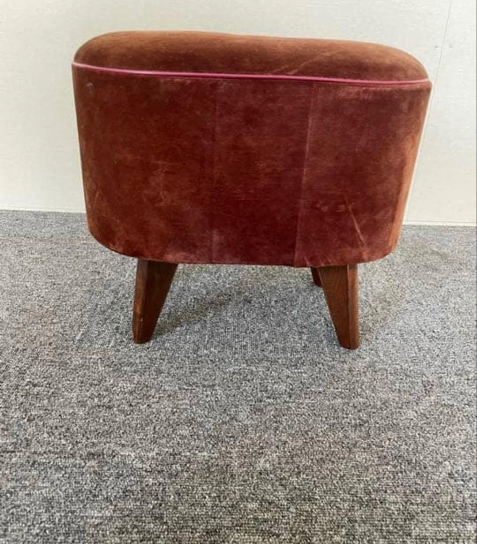レトロ スツール 腰掛 モケット地 ワインカラー 木製脚 中古品