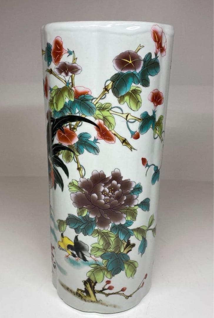 中国　民国時代　居仁堂製粉彩鶏の図　花入　高さ28cm