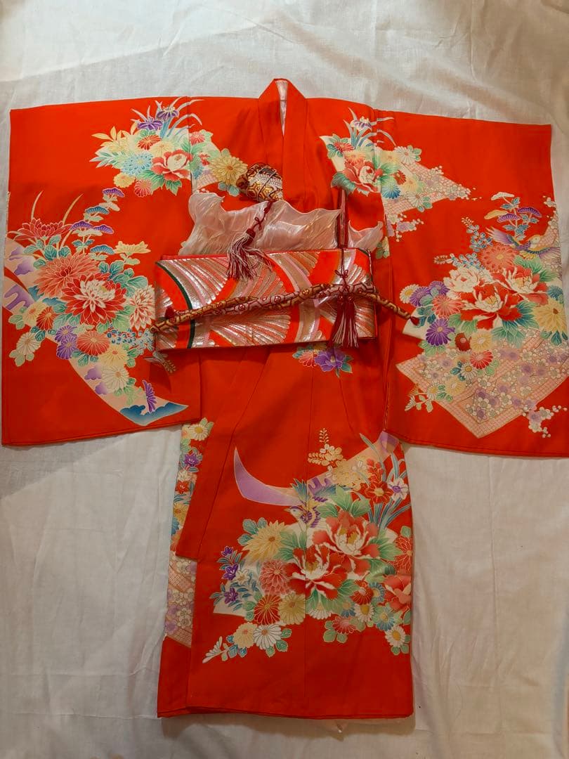 七五三用オレンジ花柄着物