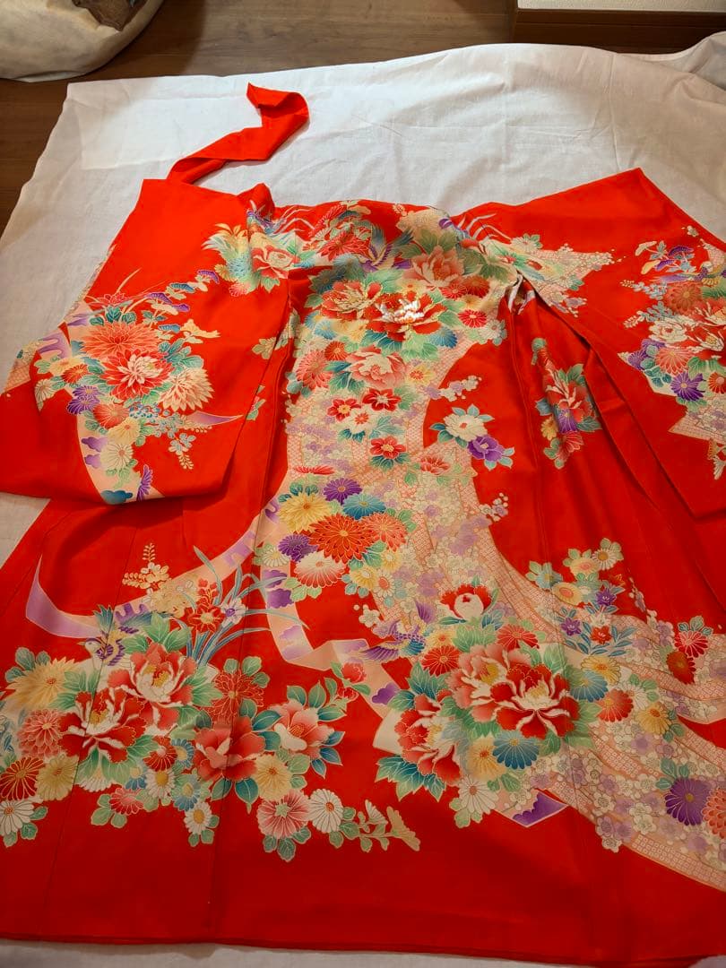 七五三用オレンジ花柄着物