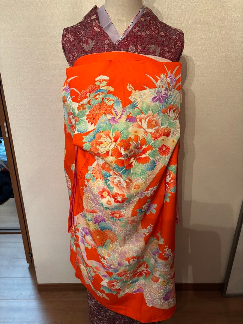 七五三用オレンジ花柄着物