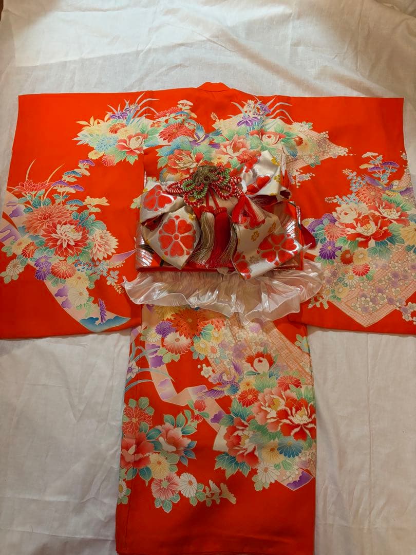 七五三用オレンジ花柄着物