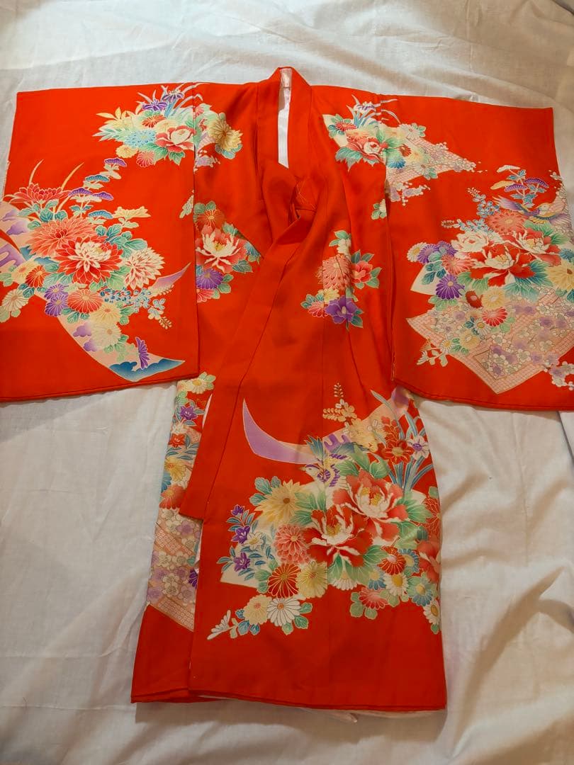 七五三用オレンジ花柄着物