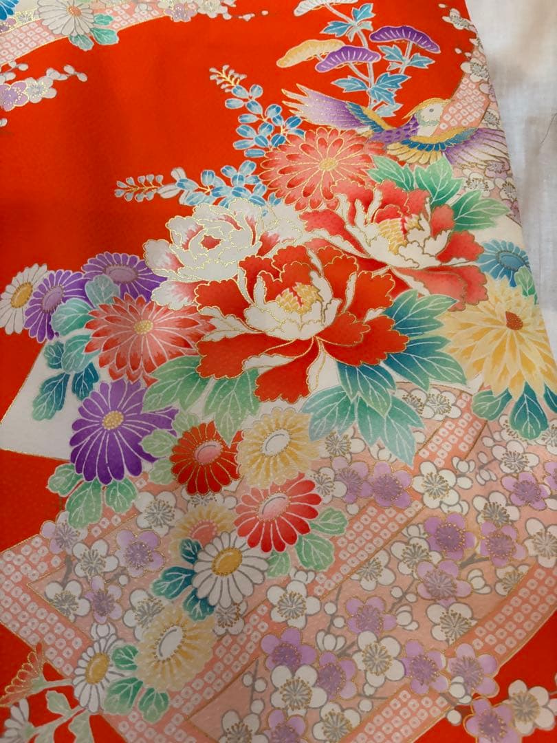 七五三用オレンジ花柄着物