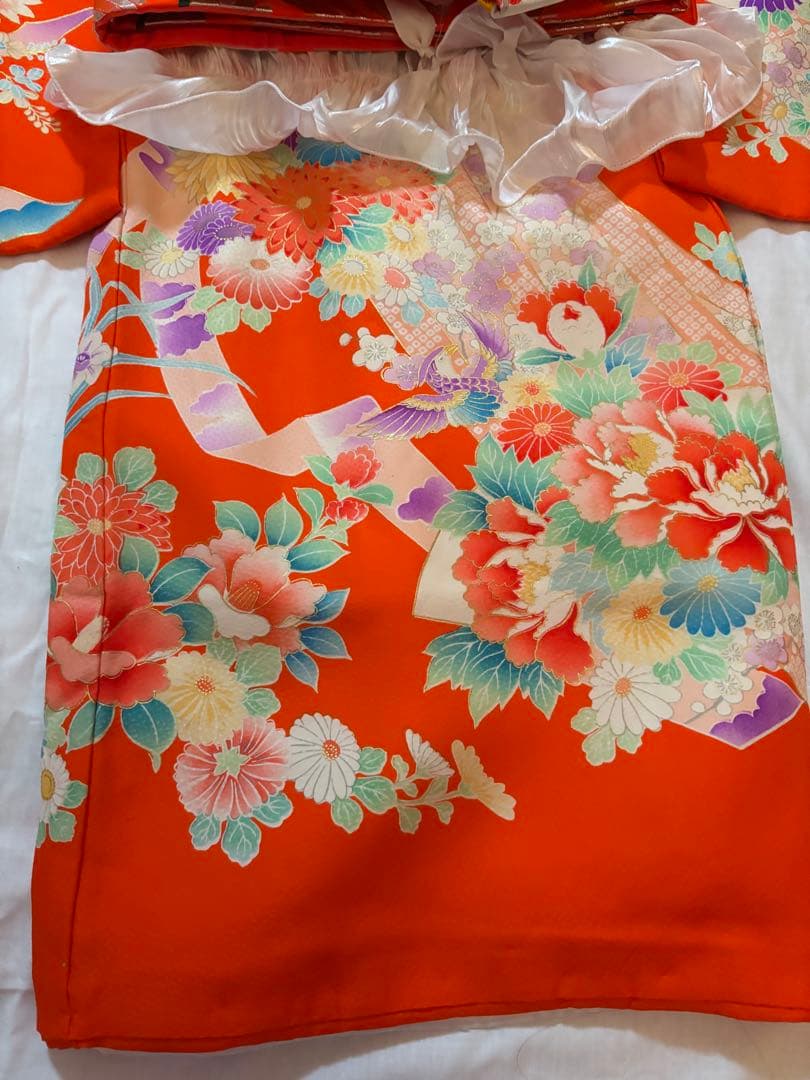 七五三用オレンジ花柄着物