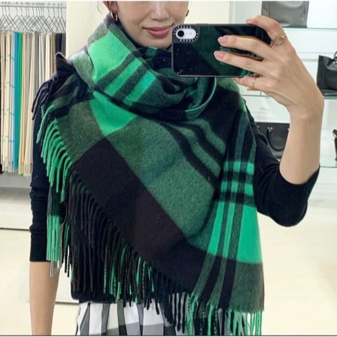 美品 ジョシュアエリス カシミア 大判ストール 70×190 黒 緑