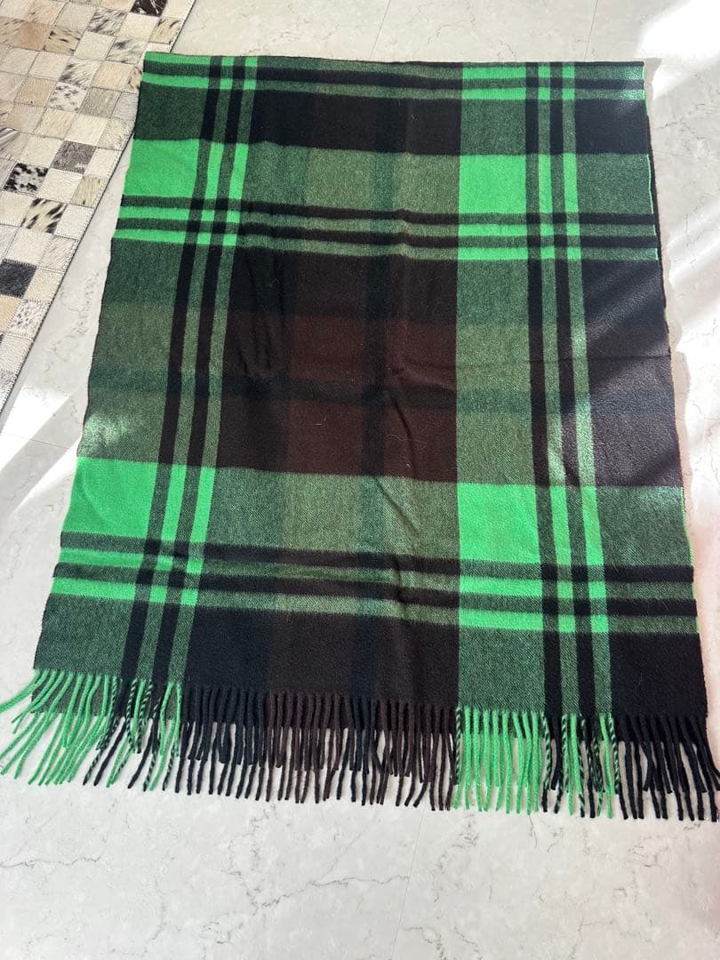 美品 ジョシュアエリス カシミア 大判ストール 70×190 黒 緑