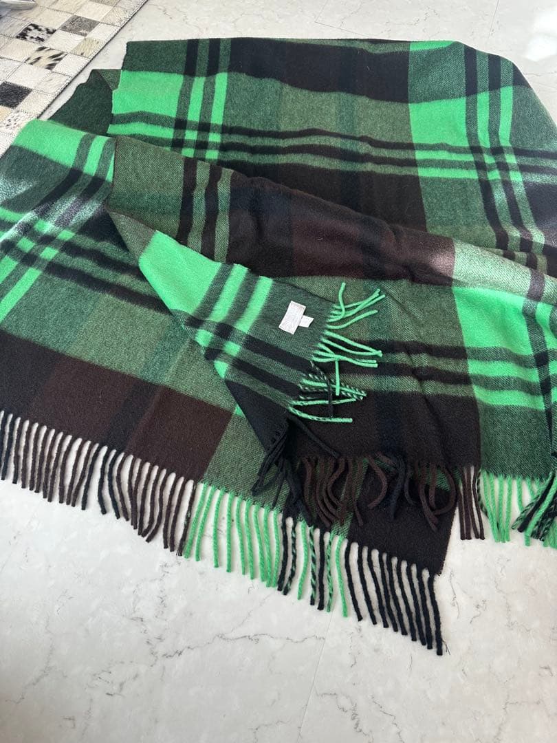美品 ジョシュアエリス カシミア 大判ストール 70×190 黒 緑