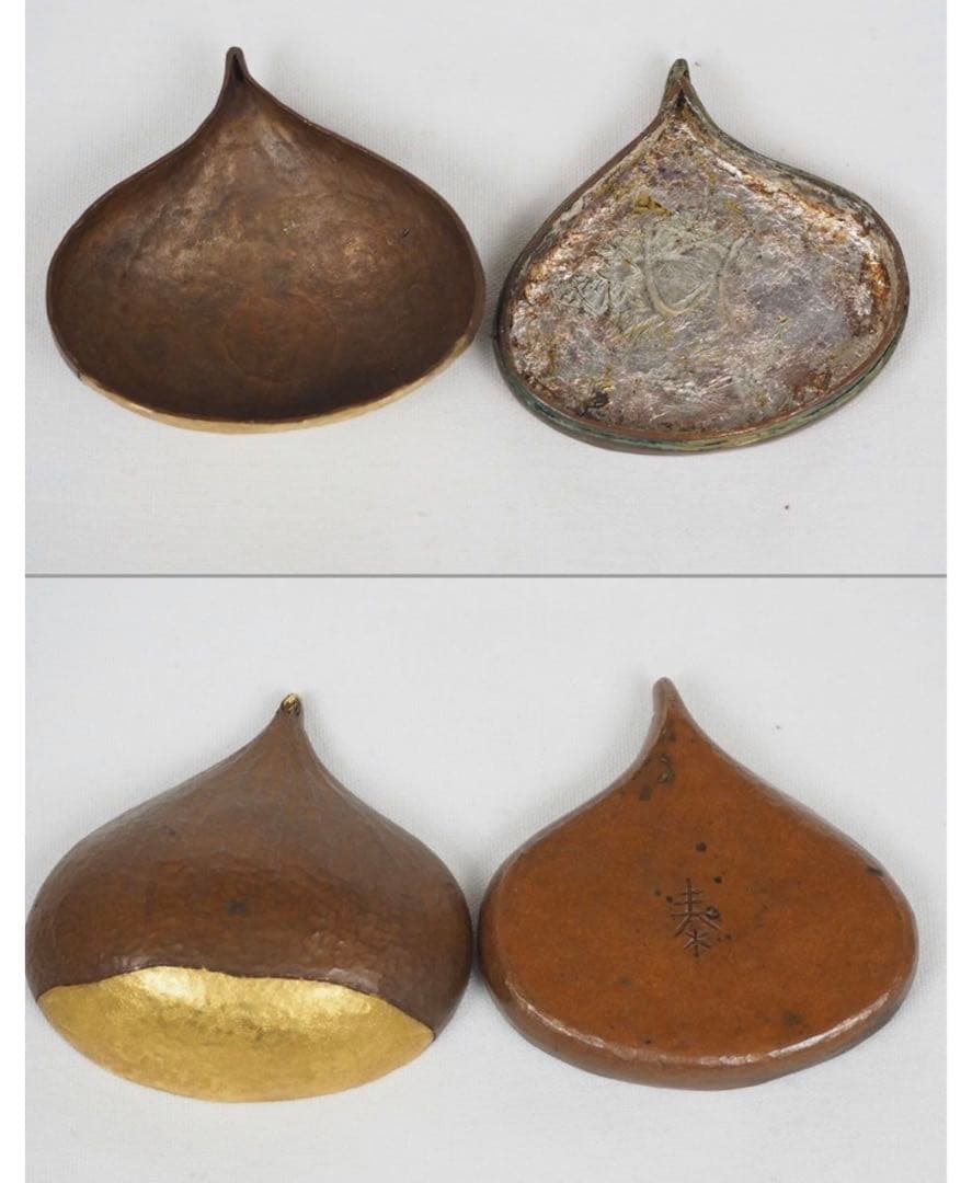 送料無料　時代物　『泰』銘　金象嵌　手打ち鎚目　銅製香合　★超希少★