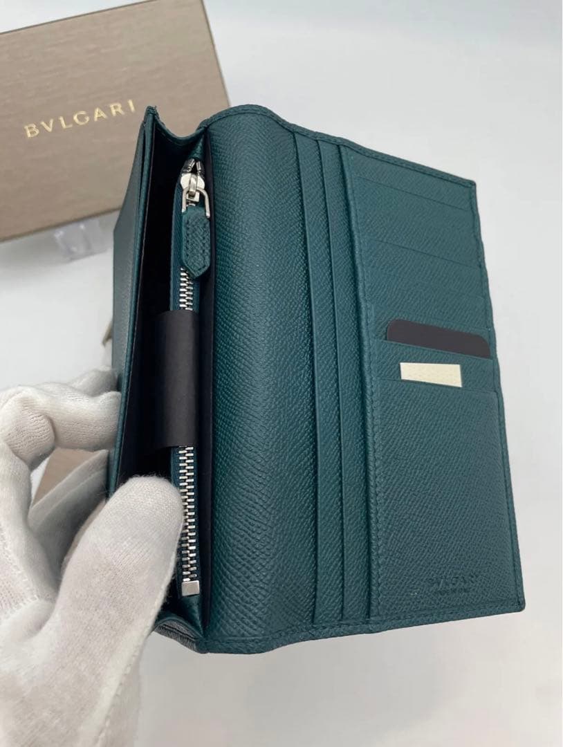 BVLGARI ブルガリ 282102 小銭入れ付 長財布 (グリーン系) 新品