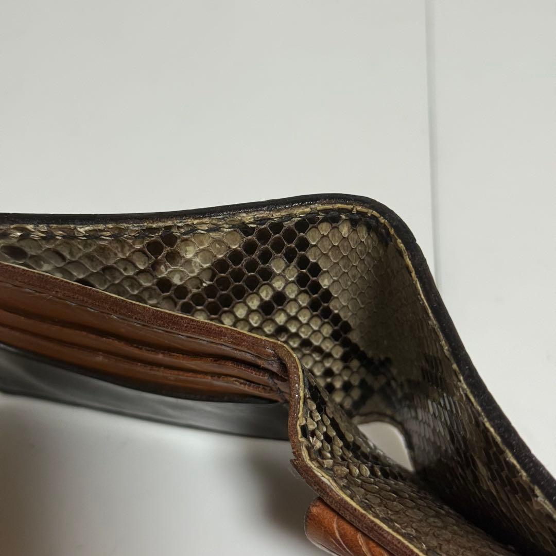 ⭐️極美品⭐️大和工房　マットレッドポロサス　二つ折り財布　カービング　パイソン