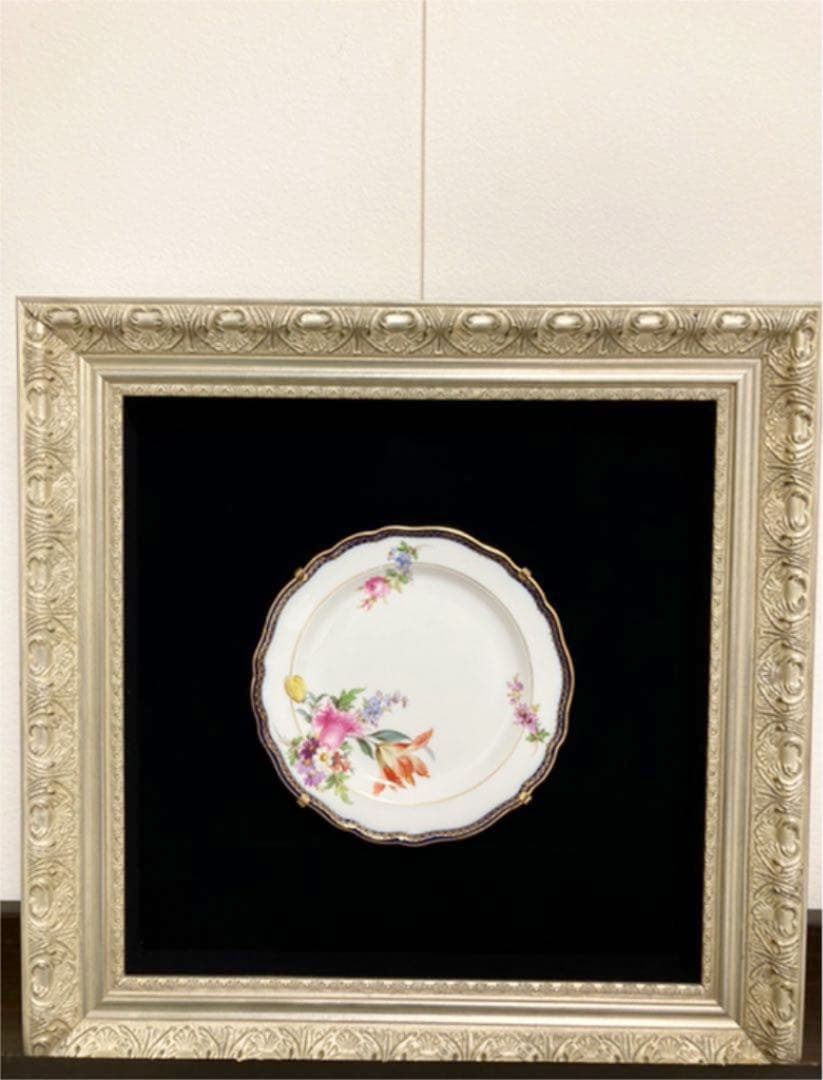 大型額装　壁掛け　ケーキプレート　チューリップブーケ　飾り皿　オブジェ　美術品