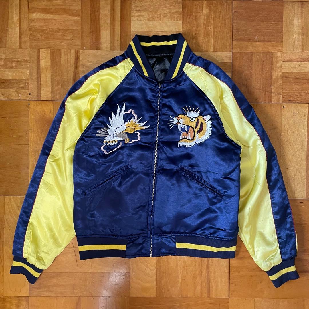 【SALE】90sスカジャン 沖縄マップ シーサー 鷹 虎 龍 刺繍