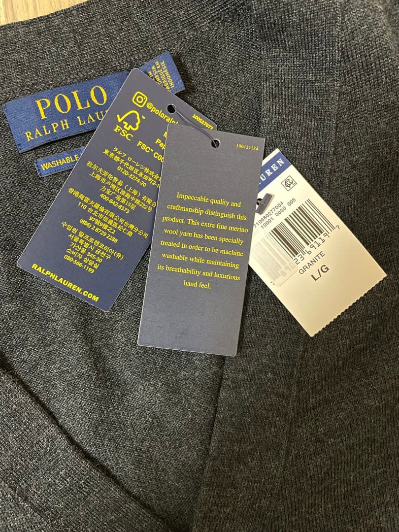 新品タグ付き　ポロラルフローレン　Vネックカーディガン　ウール100% Lサイズ