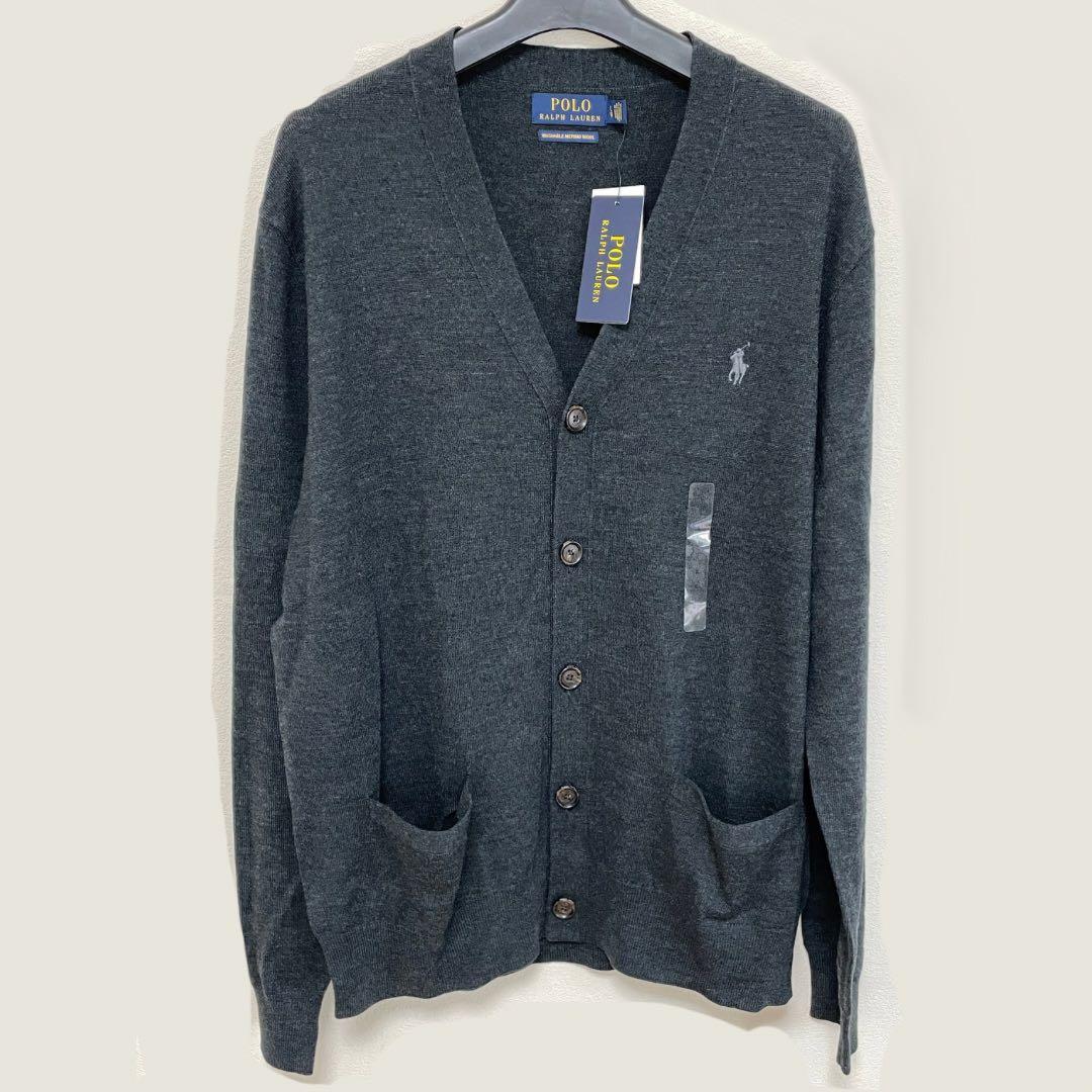 新品タグ付き　ポロラルフローレン　Vネックカーディガン　ウール100% Lサイズ