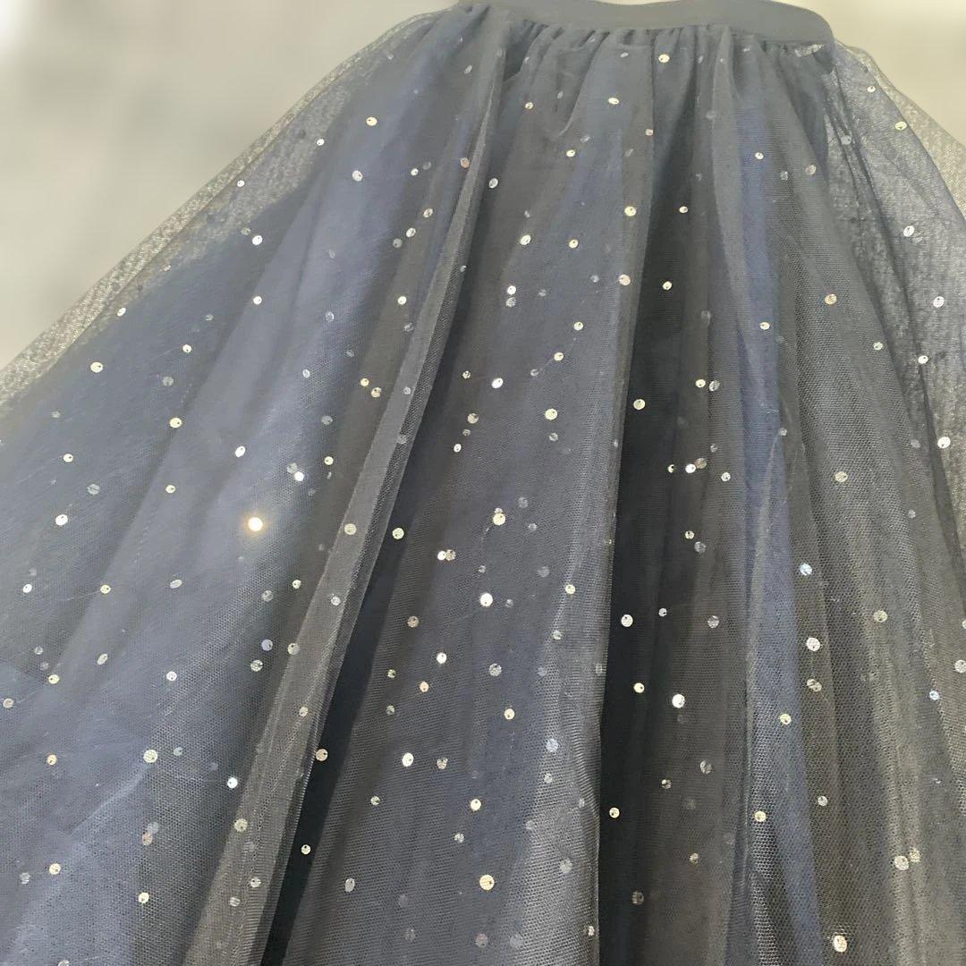 ザハニー　スパンコール付き星屑フレアロングスカート