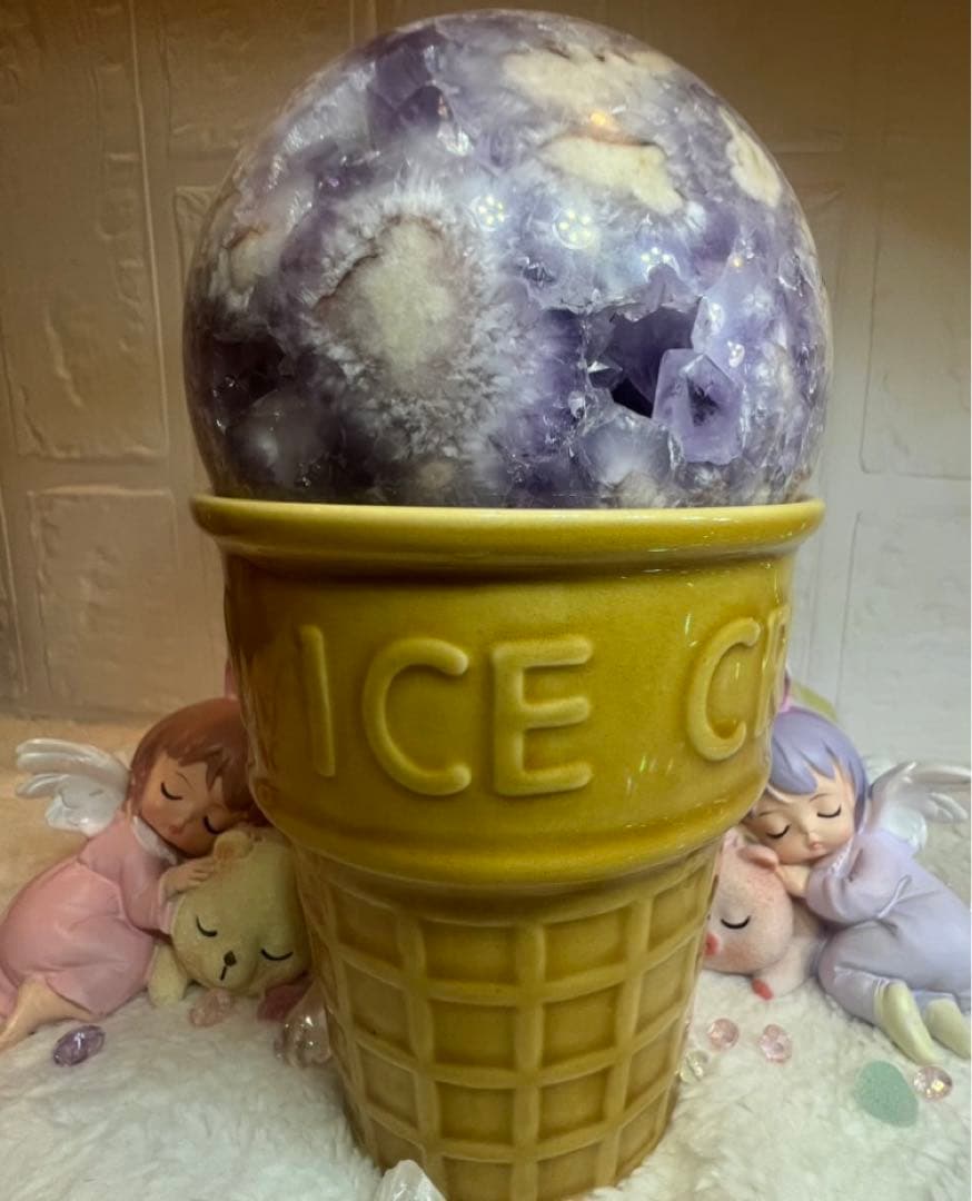 ③巨大⭐️ピンクアメジスト花瑪瑙⭐️ザクザク⭐️虹⭐️笑口⭐️スフィア⭐️天然石⭐️クリスタル