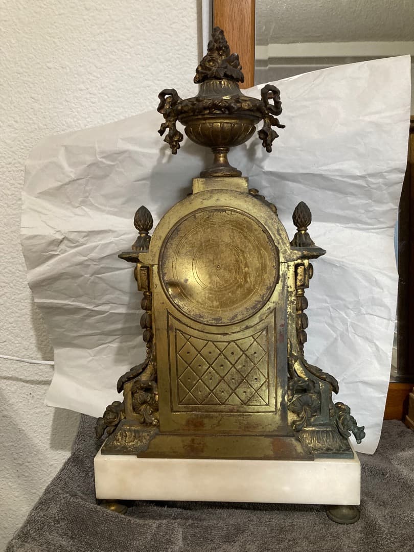 1855年 フランス 大理石 彫金 置き時計 ゼンマイ 時計 振り子 花文字盤