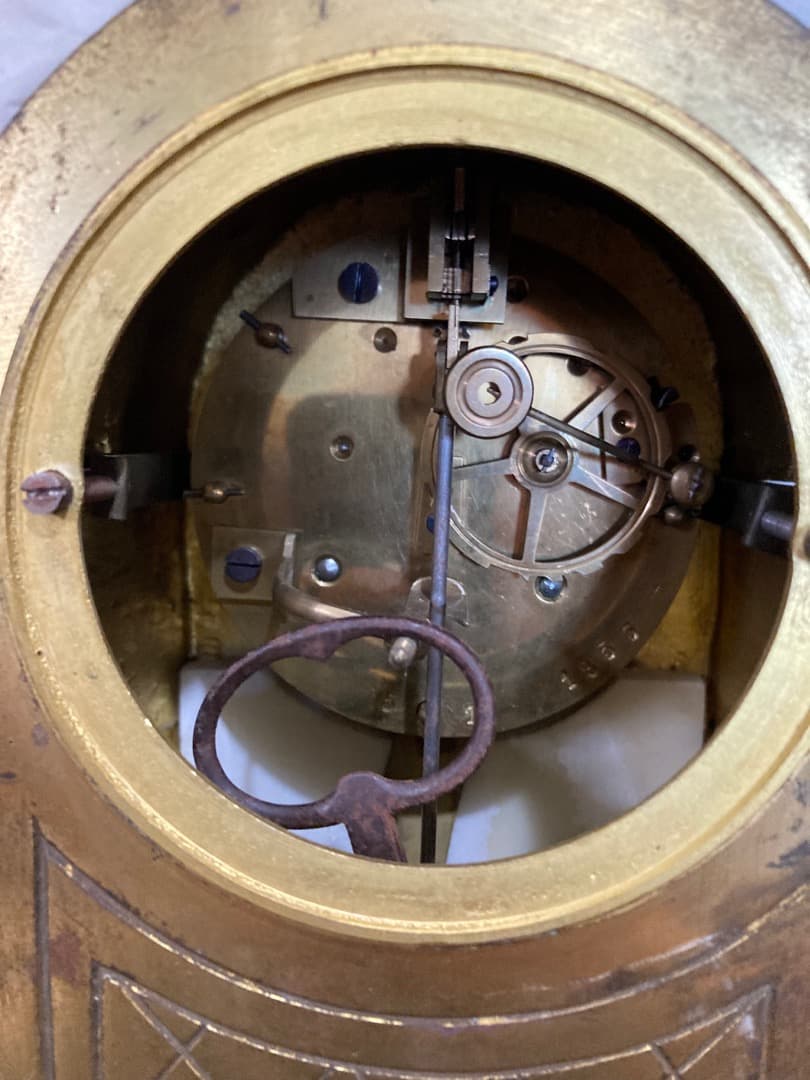 1855年 フランス 大理石 彫金 置き時計 ゼンマイ 時計 振り子 花文字盤