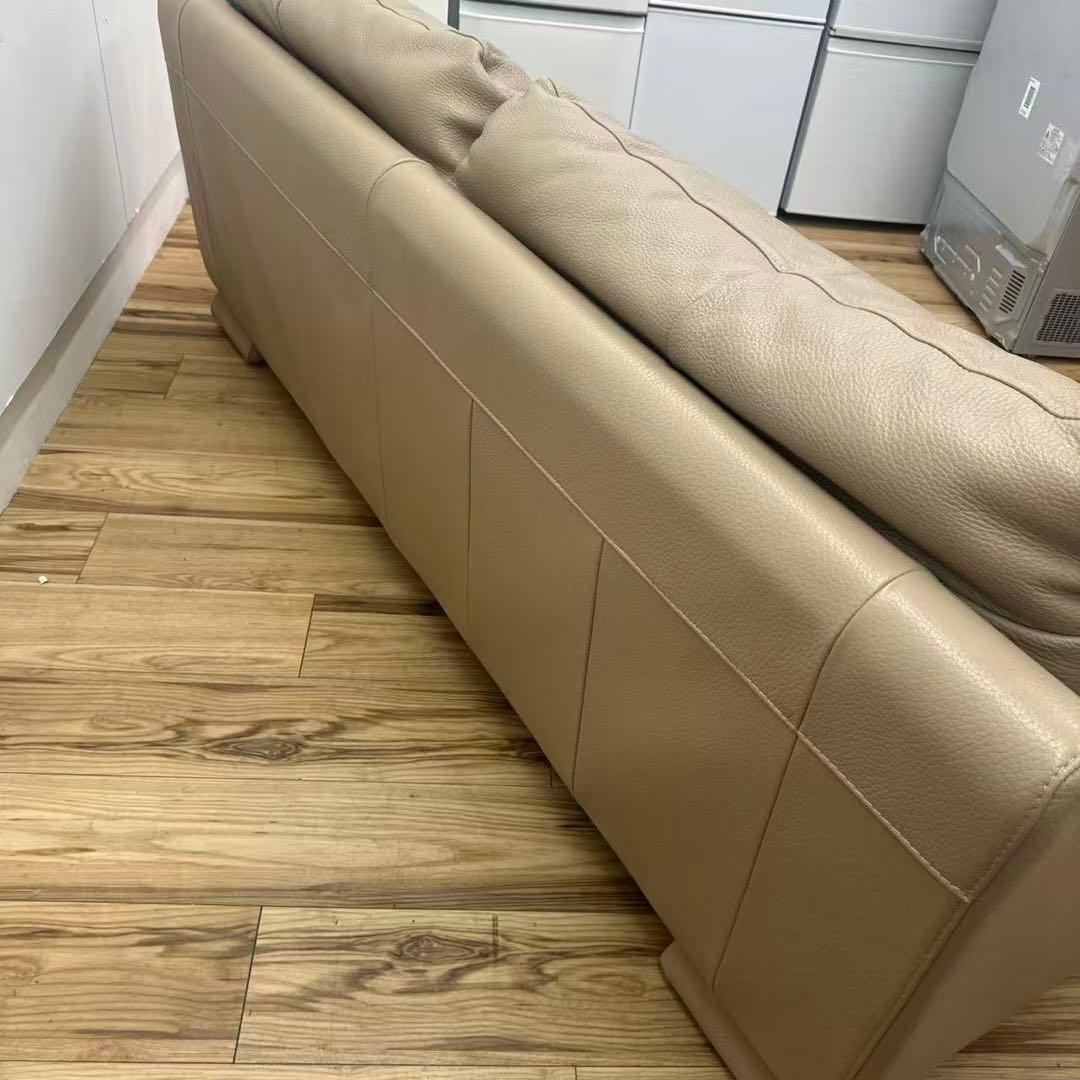 IDC家具　三人掛け本革ソファー　ベージュ