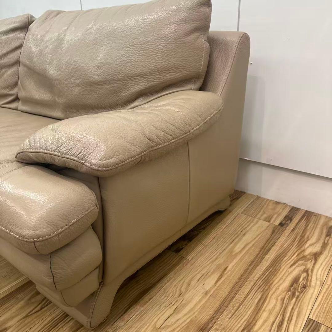 IDC家具　三人掛け本革ソファー　ベージュ