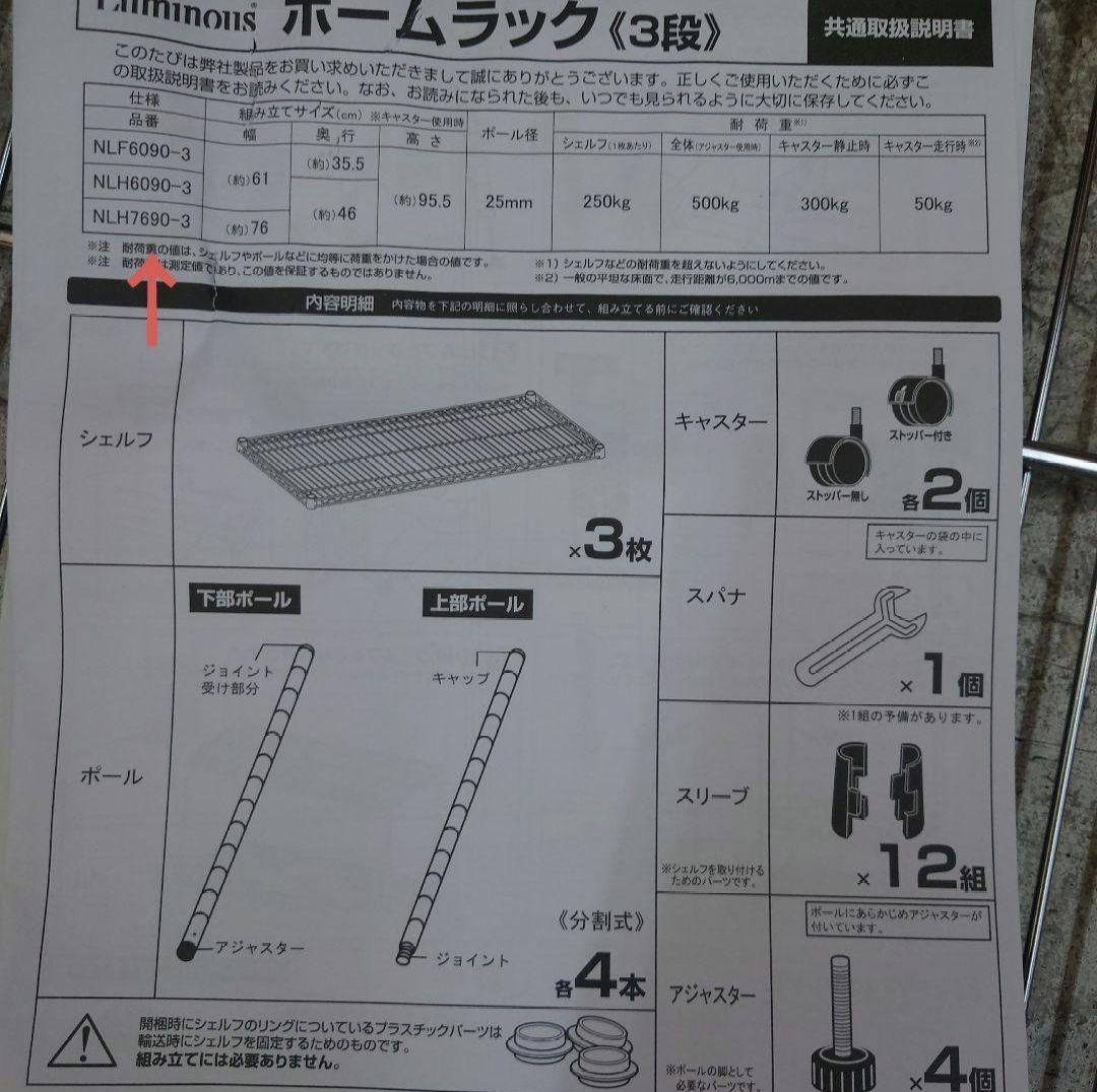 耐荷重１枚あたり250kg ３段76Wメタルラック　スチールラック
