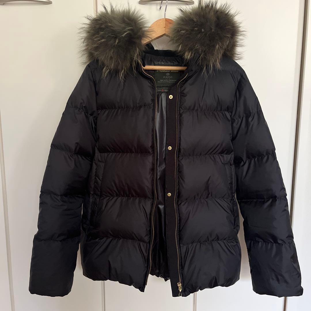 ナノ・ユニバース ブラックリアルファー西川ダウンジャケット 36