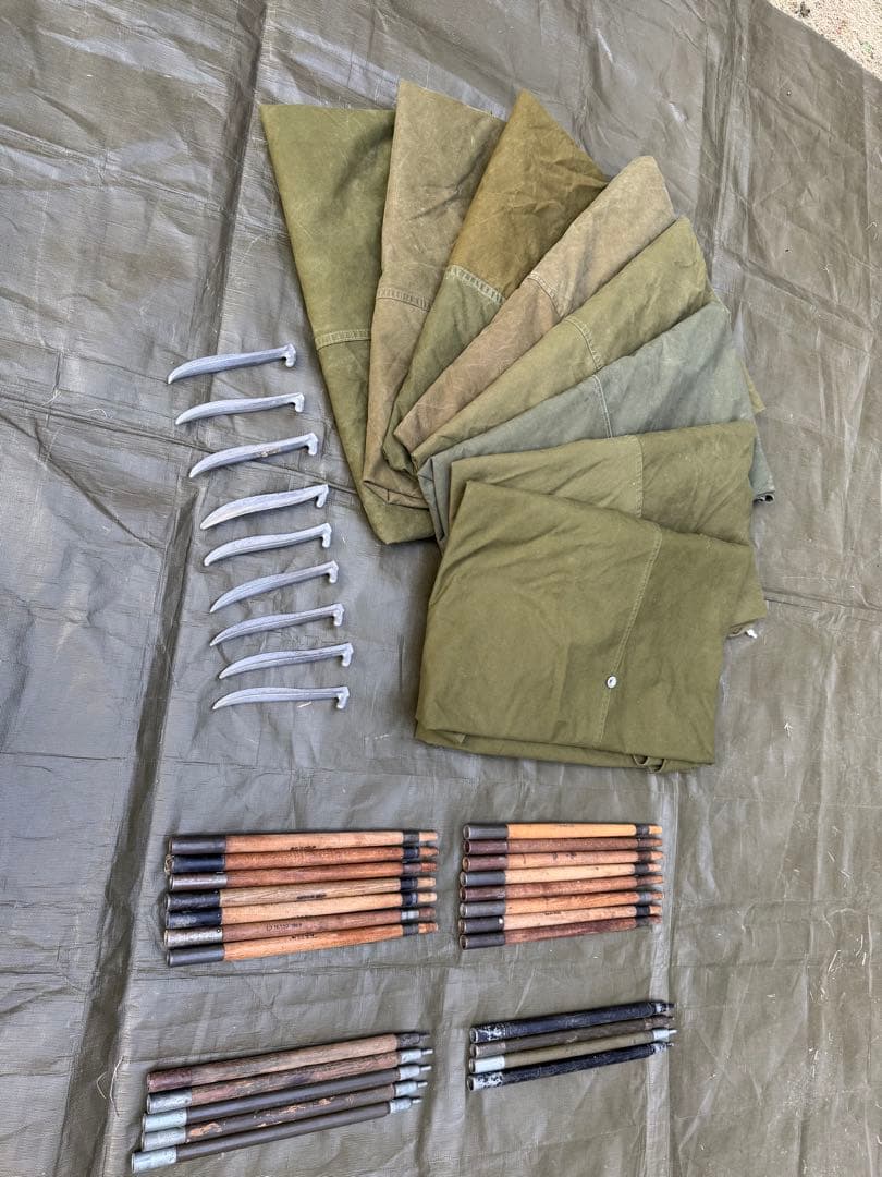 希少！ヴィンテージ　ノルウェー軍幕　8枚　ポール　アルミペグ付き