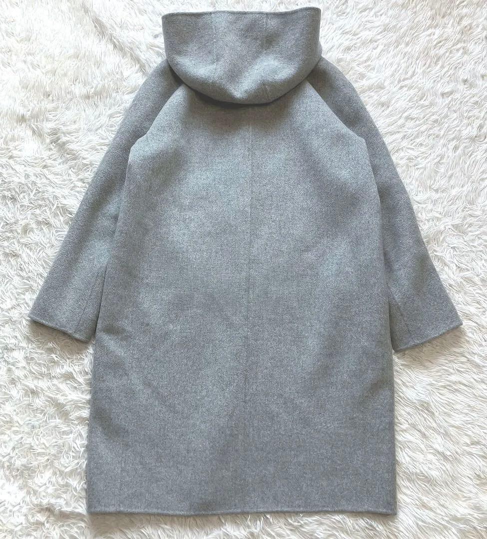 セオリー ダブルフェイス リバー フーデットコート カシミヤ混 グレー S