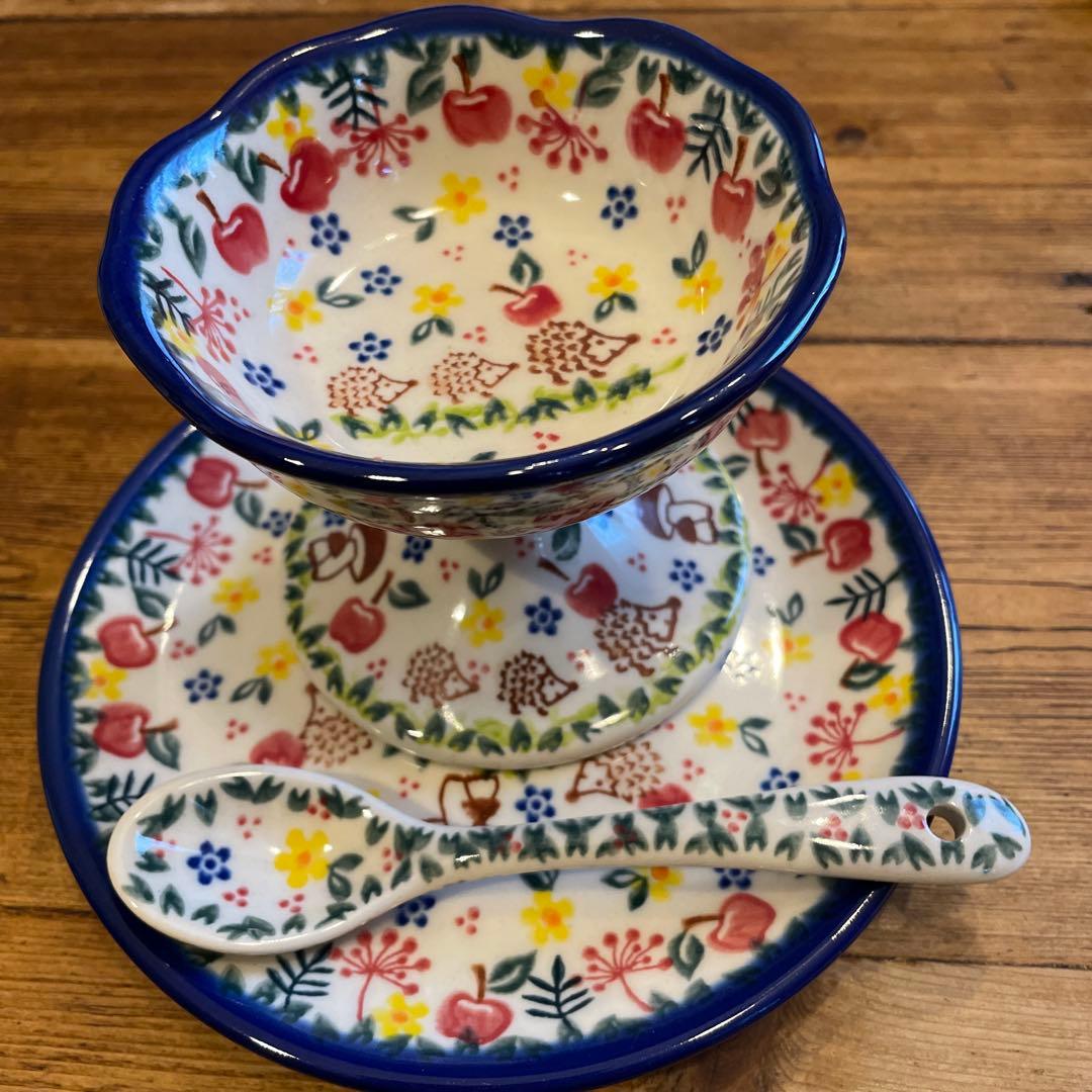 新品VENAポーランドポタリー可愛い大渋滞！ハリネズミの親子はりねずみ3点セット