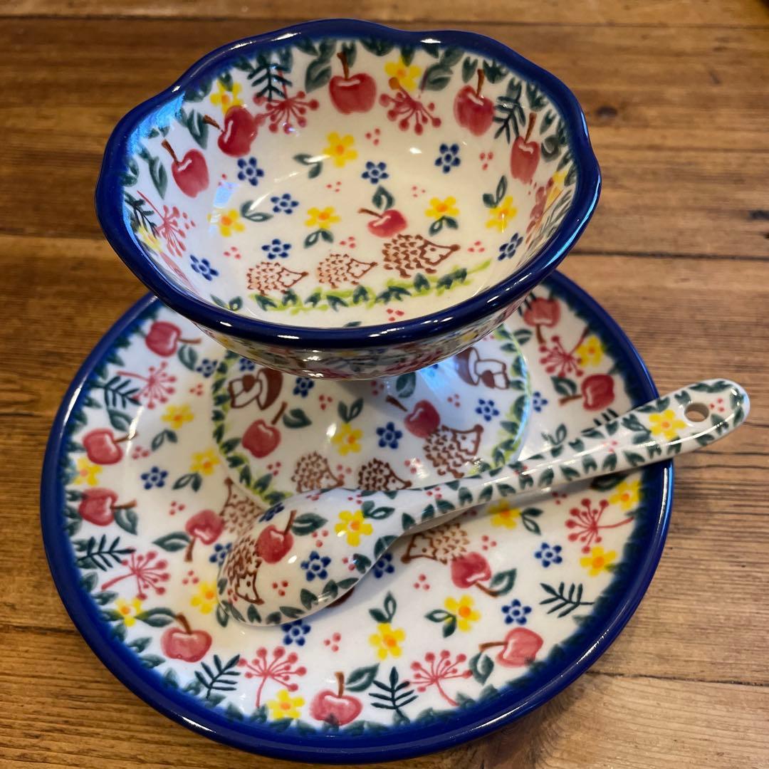 新品VENAポーランドポタリー可愛い大渋滞！ハリネズミの親子はりねずみ3点セット