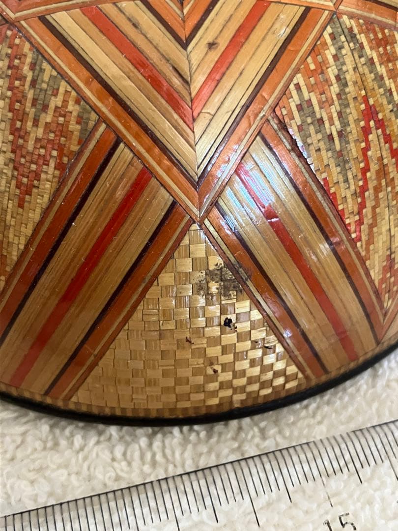 麦わら細工　球型ボンボン入れ　漆器　工芸品　伝統工芸　むぎわら細工　アンティーク