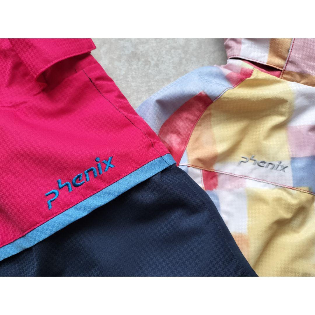 美品Phenix スキーウェア 女の子140 130 パステルチェック×紺 上下