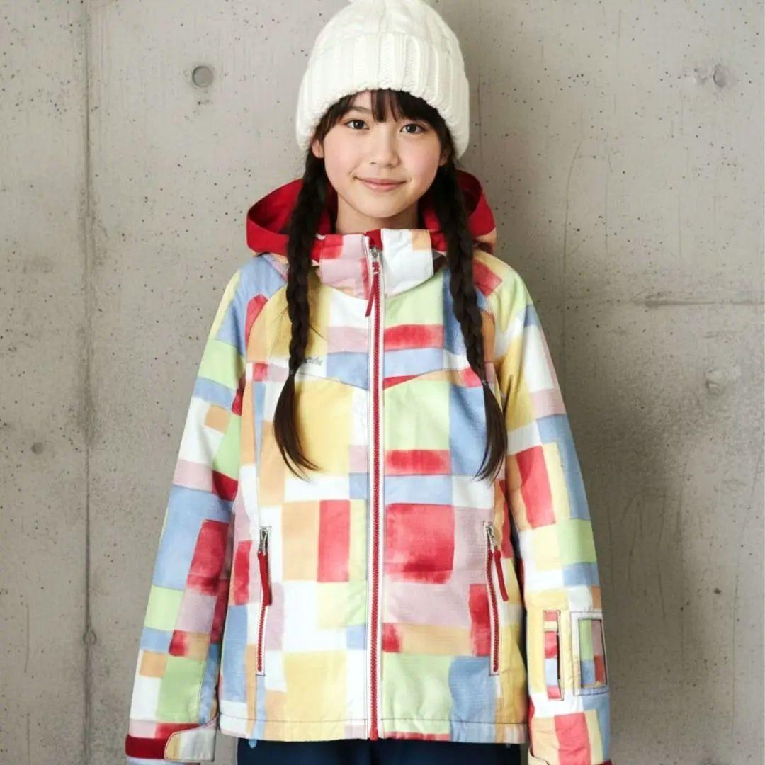 美品Phenix スキーウェア 女の子140 130 パステルチェック×紺 上下