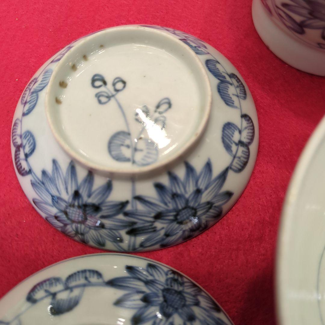 骨董　古伊万里　染め付け　蓋付き碗　煮物碗　飯碗　4つ