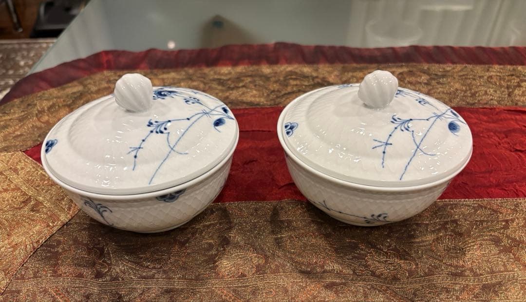 新品　ロイヤルコペンハーゲン　ブルーパルメッテ　蓋つきボウル2客セット