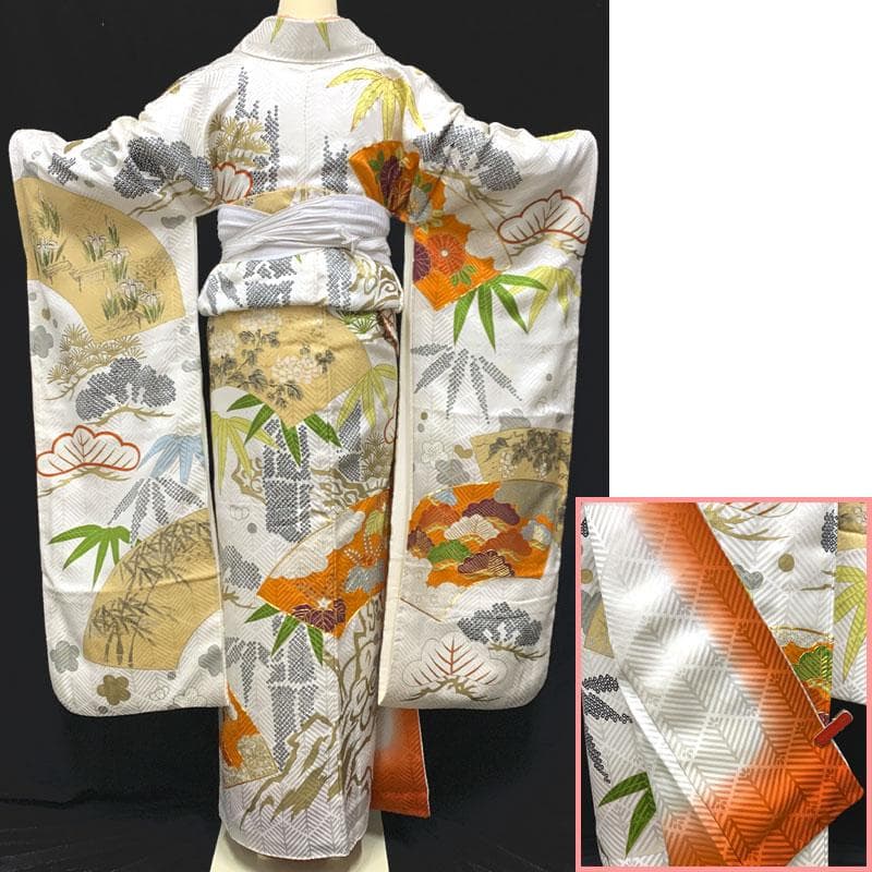 512z5〇京都呉服屋 夷川しめだ 中振袖 地紋 松竹梅 白〇成人式 結婚式