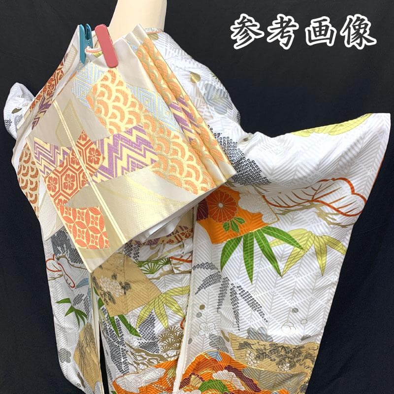 512z5〇京都呉服屋 夷川しめだ 中振袖 地紋 松竹梅 白〇成人式 結婚式