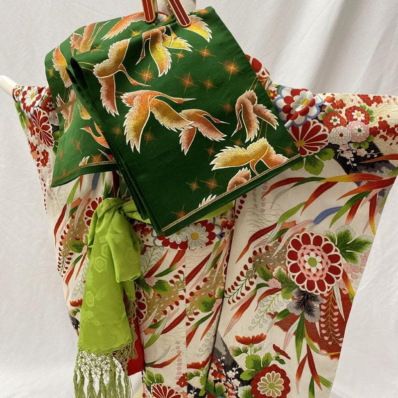 504ag34帯締め帯揚げしごき◎七五三 セミアンティーク 総柄 着物&袋帯◎