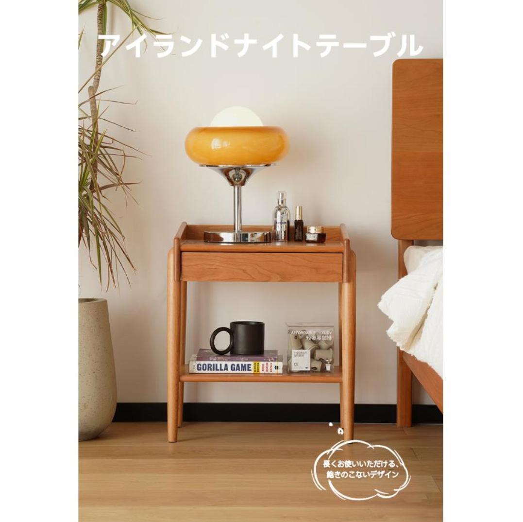 【美品】 CAGUUU チェリー材 サイドテーブル ナイトテーブル シンプル