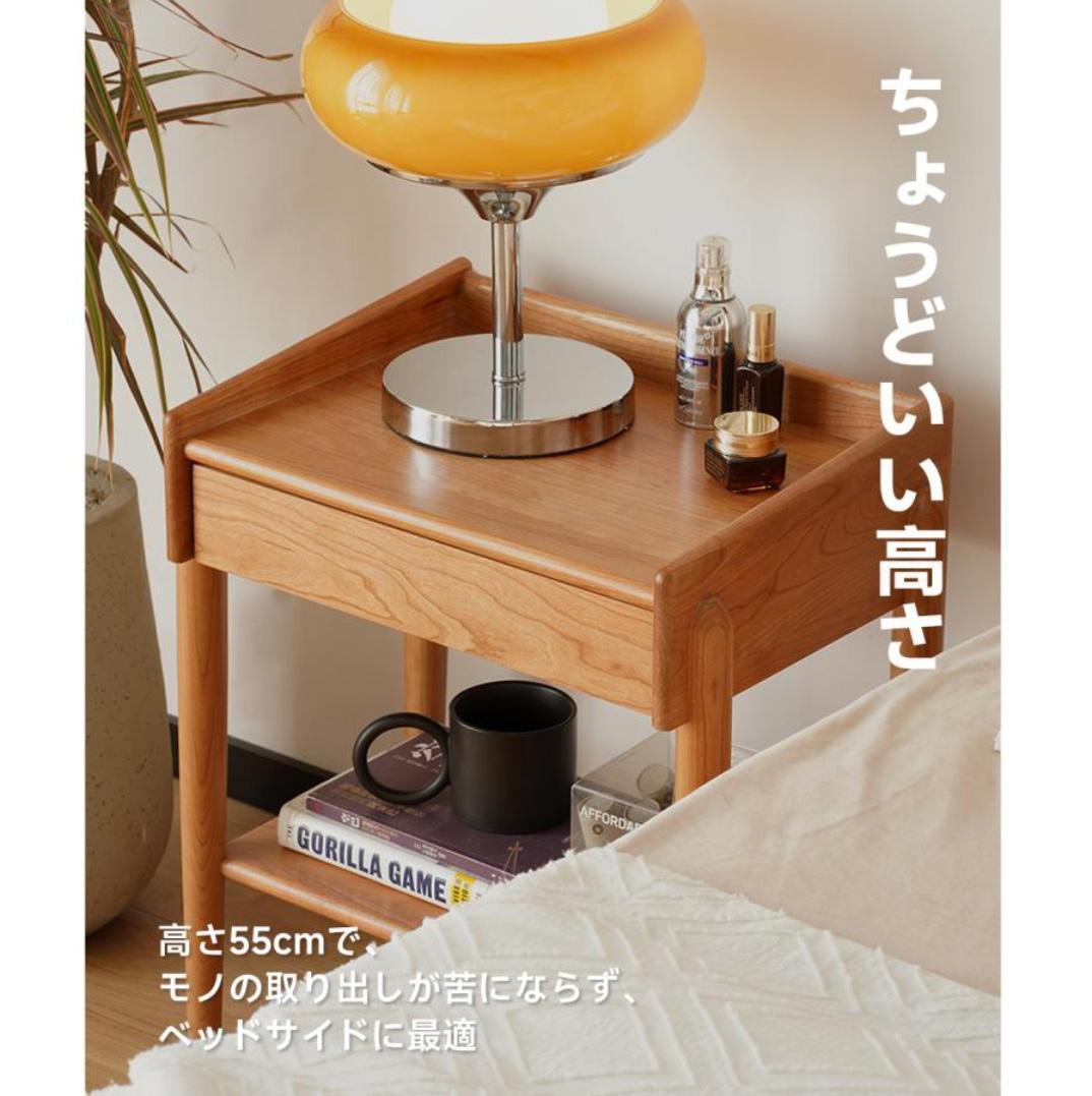 【美品】 CAGUUU チェリー材 サイドテーブル ナイトテーブル シンプル