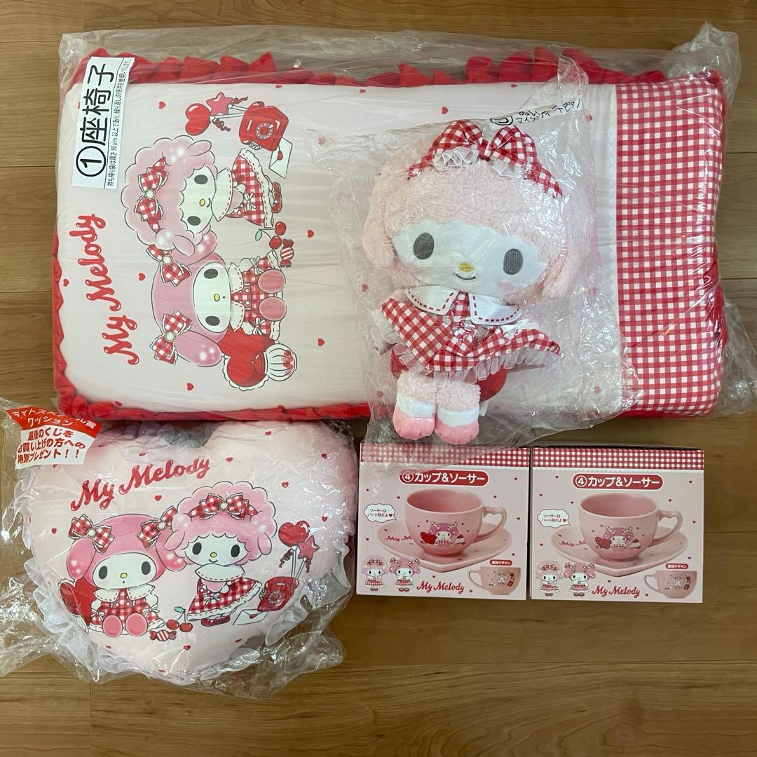 マイメロディピアノ当たりくじ座椅子ラスト賞クッションぬいぐるみピアノカップソーサ