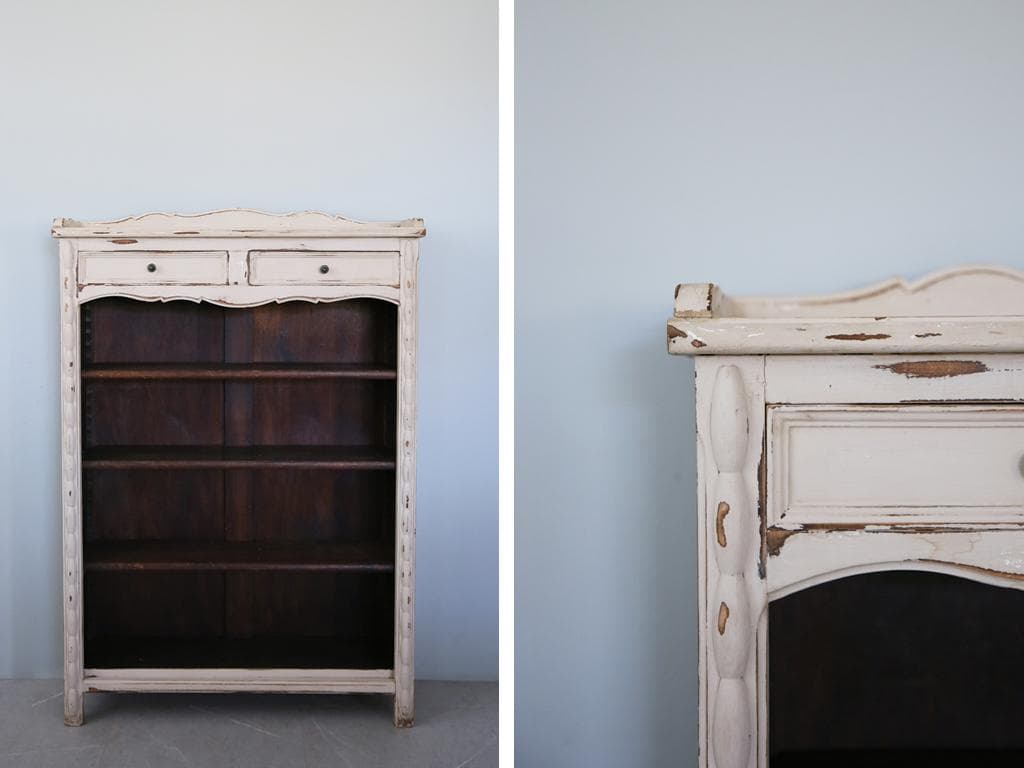 フランスアンティーク木製ブックシェルフ/本棚/飾り棚/食器棚/白色(90-201