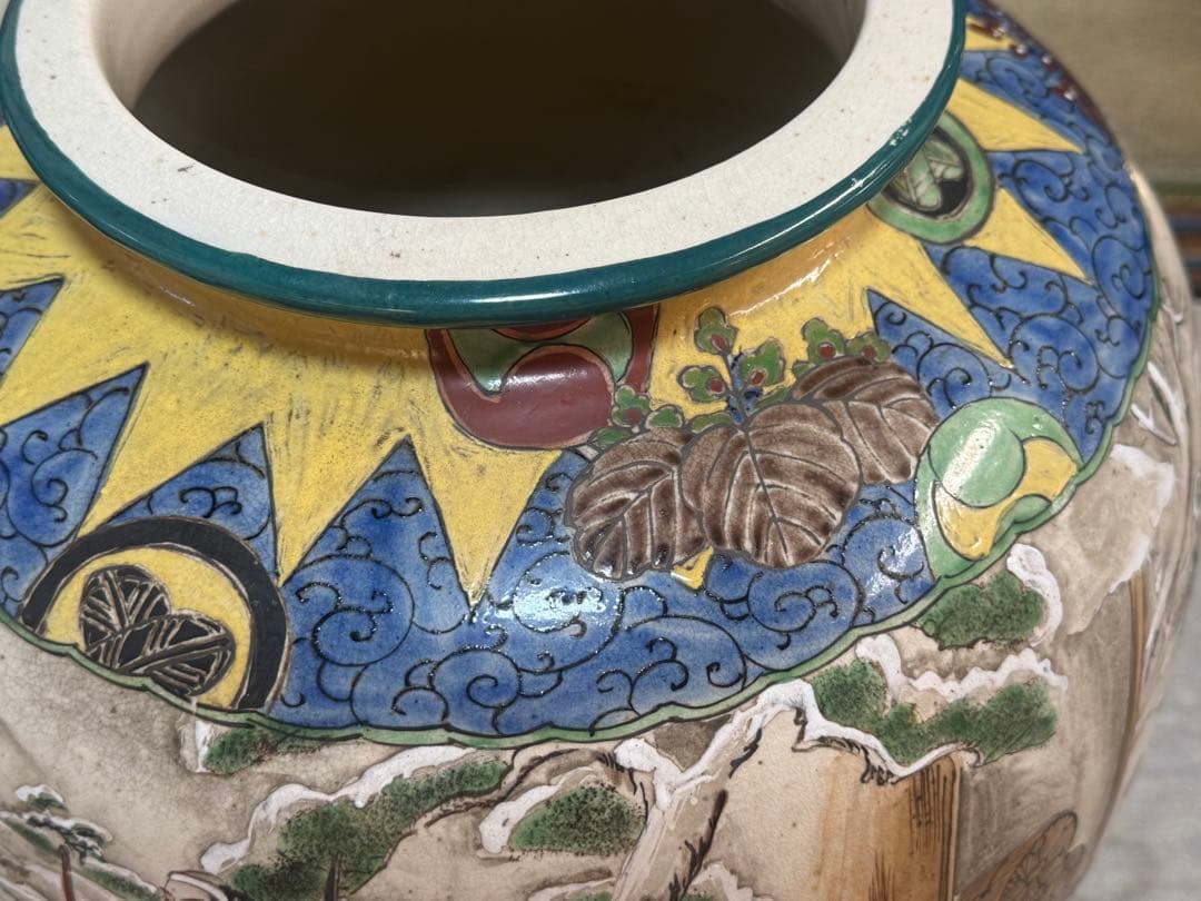 時代　仁清造　武士紋　大壺　色絵　アンティーク　送料込み260202