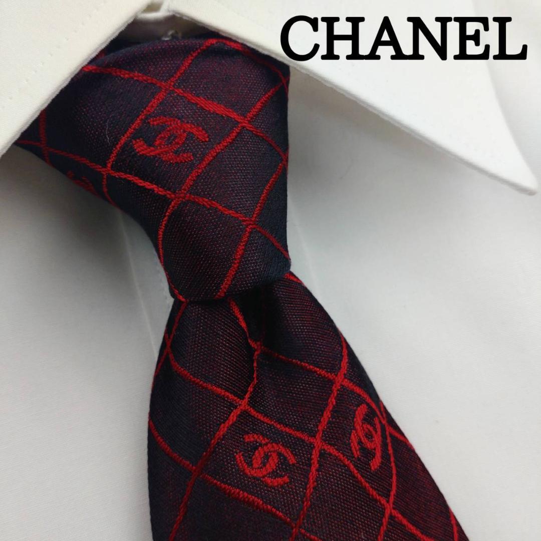 シャネル 高級シルクネクタイ 総柄（ココマーク） ブラウン